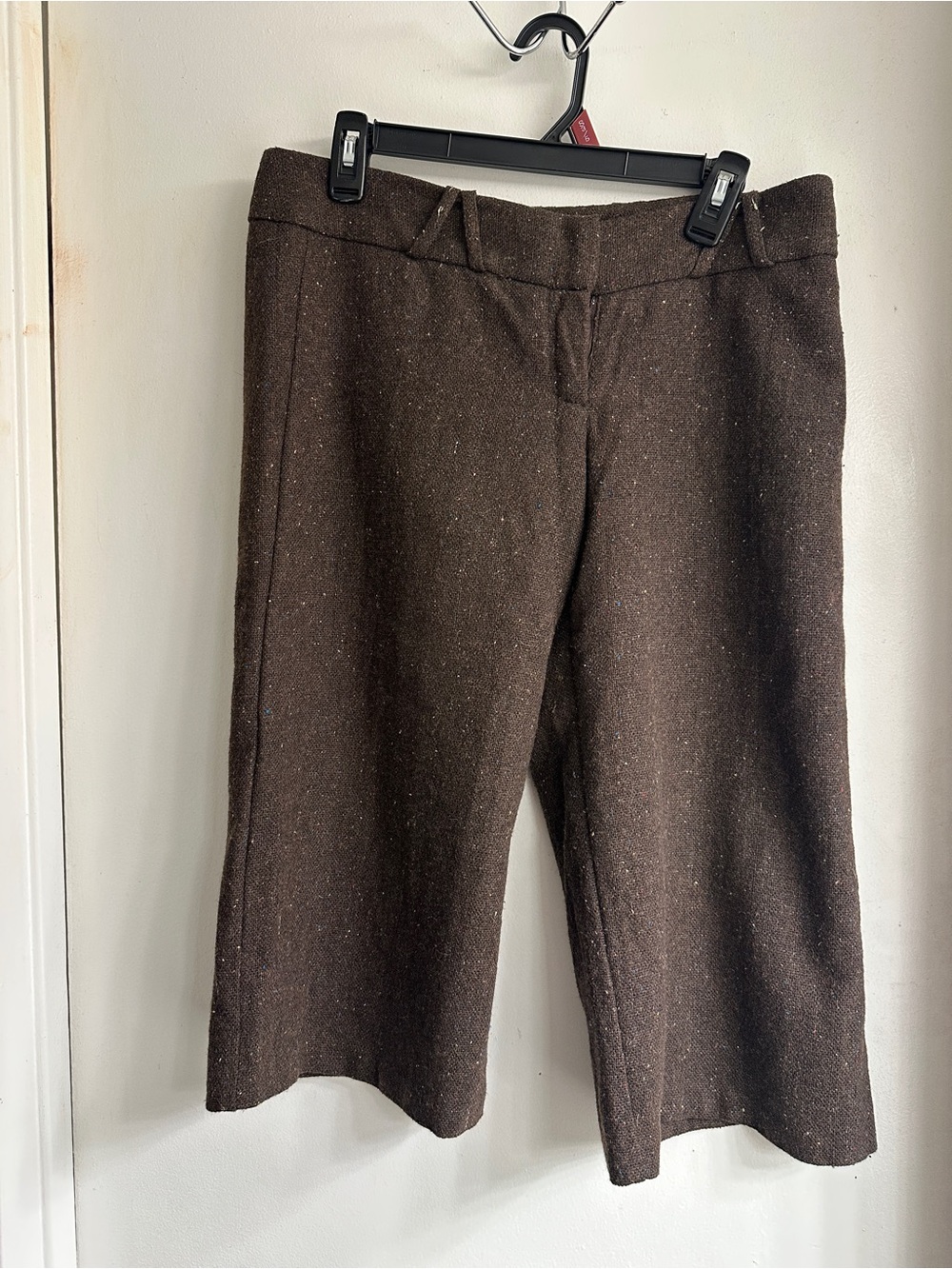 Brown Tweed Wide-Leg Cropped Pants